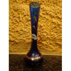 Vaso em Vidro Azul Cobalto Detalhes Dourado