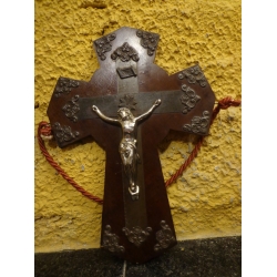 Antigo Crucifixo Em Madeira E Metal - C 4460